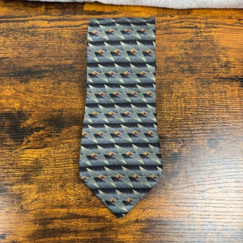 Millennium‎ I Mens Silk Necktie Gray Geometric Abstract USA Vintage 1990s